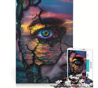 1000 Piece Jigsaw Puzzles Cracked Face Ocean Behind, Anti-Stress Toys, For Family Fun, with Fully Interlocking Randomly Shaped Pieces 38x26cm