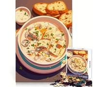 1000 Piece Jigsaw Puzzles- Creamy Seafood Chowder with Bread Precise Cut Art Mental Focus Game Leisure Time Fun Birthday Game Gift (38x52cm)