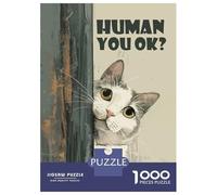 1000 Piece Jigsaw Puzzles- Curious Cat Asks Human You OK Jigsaws for Adults DIY Toys Perfect Decoration Deal As Gifts for The Whole Family 52x38cm/1000pcs