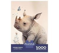 1000-piece Jigsaw Puzzles Cute Baby Rhino Painting Jigsaws for Adults Brain Teaser Game Improve Memory Unique Gifts for Birthday And Christmas 52x38cm/1000pcs