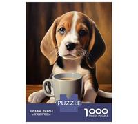 1000-piece Jigsaw Puzzles Cute Dog Puppy Coffee Pup Jigsaws for Adults Brain Teaser Game Improve Memory Unique Gifts for Birthday And Christmas 38x26cm/1000pcs