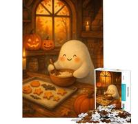 1000 Piece Jigsaw Puzzles Cute Ghost Baking Halloween Cookies Fun at Home Activities, Wall Decoration Practical Game for And 14 Years And over (38X26CM)