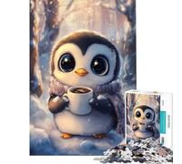1000 Piece Jigsaw Puzzles- Cute Penguin with Coffee in Snowy Forest Adult Jigsaw Puzzle Anti-Stress Toys Analysis And Logic Deal As Gifts for The Whole Family (Size 38x26cm)