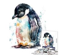 1000 Piece Jigsaw Puzzles- Cute Watercolour Penguin Jigsaw for Teenagers Difficult Challenge Challenging To Complete Unique Challenge Game (38x52cm)