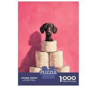 1000 Piece Jigsaw Puzzles- Dachshund on Toilet Paper Tower Dog Bathroom Art Jigsaw Puzzle Brain Teaser Game Wall Decoration Deal As Gifts for The Whole Family 70x50cm/1000pcs