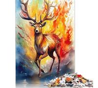 1000 Piece Jigsaw Puzzles Deer Fire Watercolors Creative Square Wooden Jigsaw Puzzles for Adults 1000pcs (75x50cm)