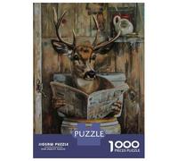 1000-piece Jigsaw Puzzles Deer Reading Newspaper in Toilet Jigsaw Puzzle Anti-Stress Toys Wall Decoration Unique Gifts for Birthday And Christmas 38x26cm/1000pcs