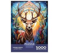 1000-piece Jigsaw Puzzles Deer Stained Glass Adult Jigsaw Puzzle Hands-on Game Difficult Challenge Parent-child Interaction 38x26cm/1000pcs