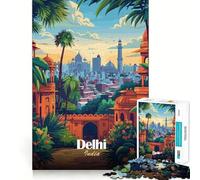 1000 Piece Jigsaw Puzzles Delhi, India Cityscape Illustration Clean Cut Piece Mind Challenge Toy Calm Time Fun Christmas Art Piece (38x52cm)