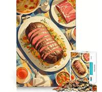 1000 Piece Jigsaw Puzzles Delicious Meat Feast on Checkered Tablecloth Clean Cut Piece Mind Challenge Toy Calm Time Fun Christmas Art Piece (38x52cm)