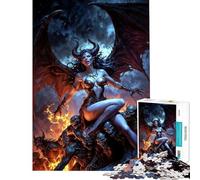 1000 Piece Jigsaw Puzzles- Demon Queen Lilith on A Throne of Skulls Difficult And Challenge But Fun And Humorous Impossible Game for Ages 14 And over (38x52cm)
