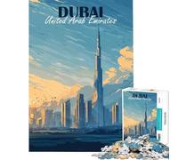 1000 Piece Jigsaw Puzzles- Dubai, United Arab Emirates Skyline Art Learning Educational Toys Impossible Game Staycation Kill Time Birthday Gifts (Size 38x52cm)
