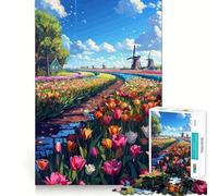 1000 Piece Jigsaw Puzzles Dutch Tulips Pixel Art Clean Cut Piece Mind Challenge Toy Calm Time Fun Christmas Art Piece (50x75cm)