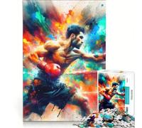 1000 Piece Jigsaw Puzzles Dynamic Boxer Painting with Vivid Colors, Educational Game, Fun Activities at Home, Birthday And Unique Gifts 38x52cm