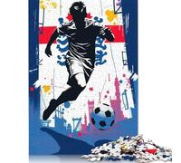 1000 Piece Jigsaw Puzzles England Soccer Player Silhouette Creative Square Wooden Jigsaw Puzzles for Adults 1000pcs (75x50cm)