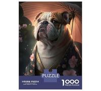 1000-piece Jigsaw Puzzles English Bulldog Kimono Adult Jigsaw Puzzle Hands-on Game Difficult Challenge Parent-child Interaction 70x50cm/1000pcs