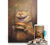 1000-piece Jigsaw Puzzles Evil Cat Hamburger Food, Educational Game, Fun Activities at Home, Birthday Present,Travel Gifts, 50x75cm