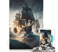 1000-piece Jigsaw Puzzles Fantasy Pirate Ship, Educational Game, Fun Activities at Home, Birthday Present,Travel Gifts, 50x75cm