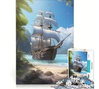 1000-piece Jigsaw Puzzles Fantasy Pirate Ship, Educational Game, Fun Activities at Home, Birthday Present,Travel Gifts, 50x75cm