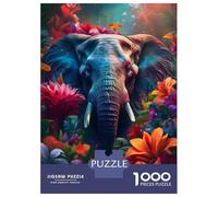 1000 Piece Jigsaw Puzzles- Floral Elephant Teenager Puzzles Brain Teaser Game Stress Reliever Deal As Gifts for The Whole Family 52x38cm/1000pcs
