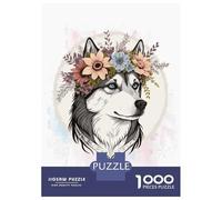 1000 Piece Jigsaw Puzzles- Floral Siberian Husky Dog Teenager Puzzles Brain Teaser Game Stress Reliever Deal As Gifts for The Whole Family 38x26cm/1000pcs