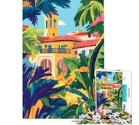 1000 Piece Jigsaw Puzzles Florida Spanish Architecture Minimalist Art for Educational Game Challenge Toy Brain Teaser Game Perfect Decoration Gifts for Women Men (Size 38x26cm)