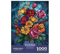 1000-piece Jigsaw Puzzles Flower Stained Glass Adult Jigsaw Puzzle Hands-on Game Difficult Challenge Parent-child Interaction 38x26cm/1000pcs