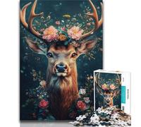 1000 Piece Jigsaw Puzzles Flowers And Deer,Stress Reliever Difficult Challenge Every Piece Is Unique - Challenging Family Fun Game 38X26CM