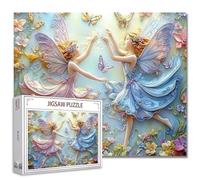 1000 Piece Jigsaw Puzzles for Adults 3D Embossed Fairy Girls Jigsaw Puzzle Flower 1000 Pieces Puzzles Game 2 Dancing Fairys Butterfly Wall Decor DIY Craft Puzzle Flowers Fairy Girl Art