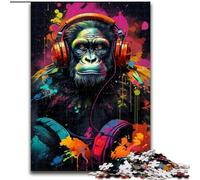 1000 Piece Jigsaw Puzzles for Adults A Gorilla with Headphones Wooden Puzzles, Ideal for Office, Bedroom, Living Room Decor (Size 26x38cm)