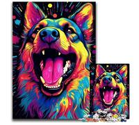 1000 Piece Jigsaw Puzzles for Adults A Happy Naughty Dog Wooden Puzzles Colorful Home Decor & Interactive Family Game, 50x75CM/19.68x29.52inch