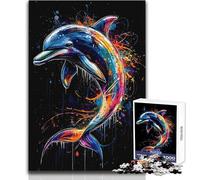 1000 Piece Jigsaw Puzzles for Adults A Majestic Rainbow Dolphin Splash Educational Game Family Activities Secret Santa Gifts Size 38x52cm