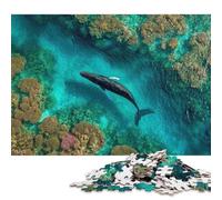 1000 Piece Jigsaw Puzzles for Adults Aerial Humpback Whale Over Coral Reef Puzzle for Adults Paper Jigsaw Decompressing Intellectual Educational Toy 38x26cm/1000pcs