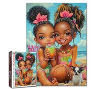 1000 Piece Jigsaw Puzzles for Adults African American Girl Beach Jigsaw Puzzle Afro Black Sisters 1000 Pieces Puzzles Game Charming Africa DIY Craft Bedroom Decor Summer Best Friends Art