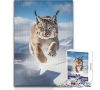 1000 Piece Jigsaw Puzzles for Adults Airborne Snow Lynx Big Cat Educational Game Family Activities Secret Santa Gifts Size 38x52cm