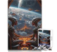 1000 Piece Jigsaw Puzzles for Adults Aliens Observing Earth from Spaceship Window Educational Game Family Activities Secret Santa Gifts Size 38x52cm