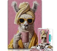 1000 Piece Jigsaw Puzzles for Adults Alpaca Drinking Coffee,Learning Educational Toys Family Games Enhance Love between Couples 38x26cm
