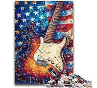 1000 Piece Jigsaw Puzzles for Adults American Flag Guitar Puzzles for Teenagers,Stress Reliever Difficult Challenge Secret Santa Gifts (50x75cm)