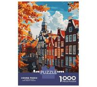 1000 Piece Jigsaw Puzzles for Adults Amsterdam Netherlands Autumn Cityscape Illustration Jigsaw Puzzle Anti-Stress Toys Home Decoration Difficult And Challenge 52x38cm/1000pcs
