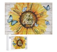 1000 Piece Jigsaw Puzzles for Adults and Kids - Sunflower And Butterfly Its Okay Christian Puzzles Inspirational Puzzles for Family Activities Games Christian Gifts