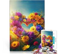 1000 Piece Jigsaw Puzzles For Adults and teenagers Heart made of flowers Made of cardboard，Suitable for ages 14 and up Hand Speed Race Improving love between couples。size：38x52cm/14.96x20.47inch