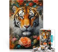 1000 Piece Jigsaw Puzzles For Adults and teenagers Tiger in a Rose Garden Made of cardboard Suitable for ages 14 and up Play toys because it is ideal as a gift for the whole family。size:26x38cm