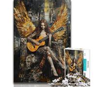 1000 Piece Jigsaw Puzzles for Adults Angel Playing Guitar Oil Painting,Help The Brain Exercise Addictive Toys to Cultivate Patience Artists Collection,Fine Art 38x26cm