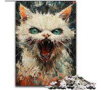 1000 Piece Jigsaw Puzzles for Adults Angry Cat,Stress Reliever Difficult Challenge with Matching Poster And Trivia Sheet 38x26cm