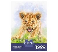 1000 Piece Jigsaw Puzzles for Adults Angry Lion Baby Watercolor Jigsaws for Adults Brain Teaser Game Stress Reliever for Is Ideal As A Gift 38x26cm/1000pcs