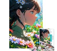 1000 Piece Jigsaw Puzzles for Adults Anime Girl in Flower Field Help The Brain Exercise Improve Memory Educational Game for 14+ Puzzle Game Offered (50x75cm)