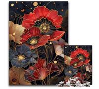 1000 Piece Jigsaw Puzzles for Adults Art Nouveau Red Flowers Puzzles for Adults Challenging Brain Teaser Family Activity Home Decor 1000 PCS(38x26cm)