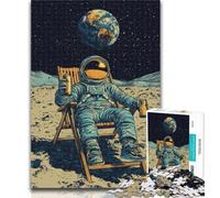 1000 Piece Jigsaw Puzzles for Adults Astronaut Sitting on The Moon 1000 Pieces for Adults,Family Educational Games Home Decoration Gift 26x38cm