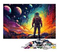 1000 Piece Jigsaw Puzzles For Adults Astronaut Standing on Colorful Galaxy Puzzles for Adults & Kids Wooden Jigsaw Great Gift 1000 PCS(75x50cm)