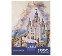 1000 Piece Jigsaw Puzzles for Adults Barcelona Spain Watercolor Jigsaw Puzzle Anti-Stress Toys Home Decoration Difficult And Challenge 52x38cm/1000pcs